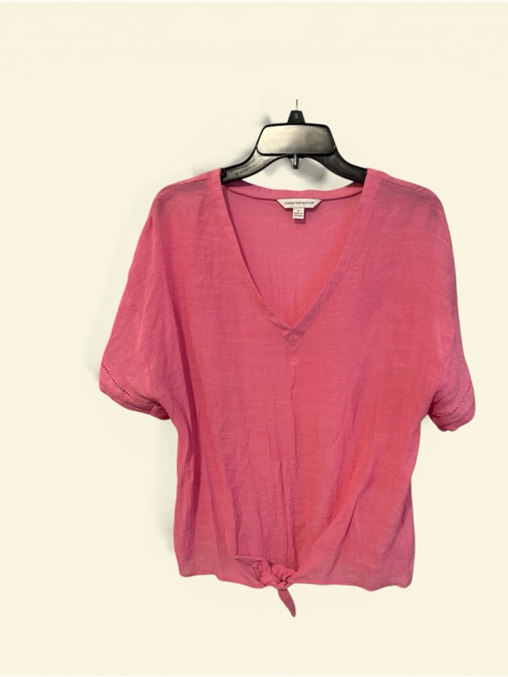 Counterparts Pink V-Neck Tie-Front Blouse